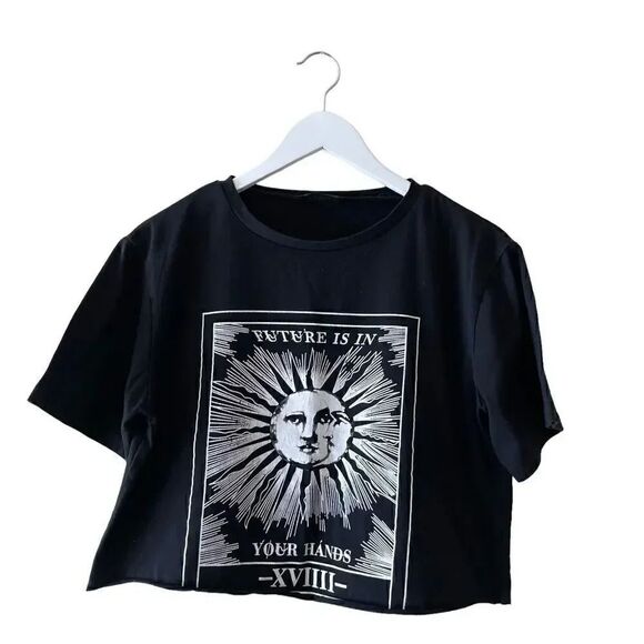 SHEIN Tops - Shein Future is In Your Hands Black Cropped Boxy Short Sleeves Womens TShirt M